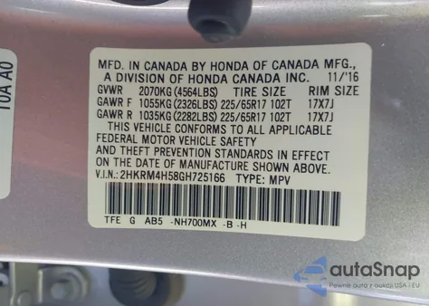 2016 Honda Cr-V Ex z USA, uszkodzony, nr VIN 2HKRM4H58GH725166